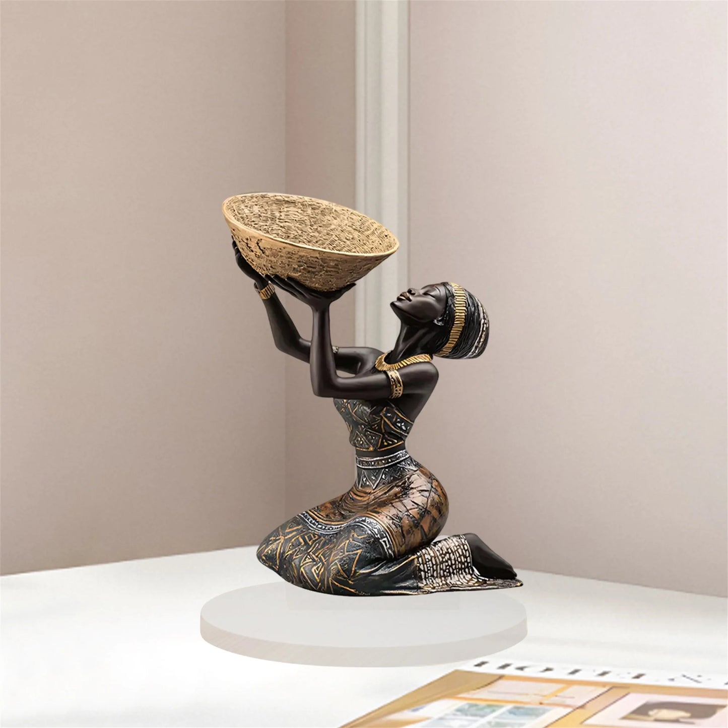 African Tribal Lady Figurine Resin Sculpture For Living Room Decor