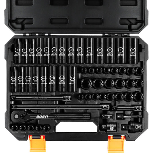 Three Eighth Drive Impact Socket Set 57 Pcs SAE Metric