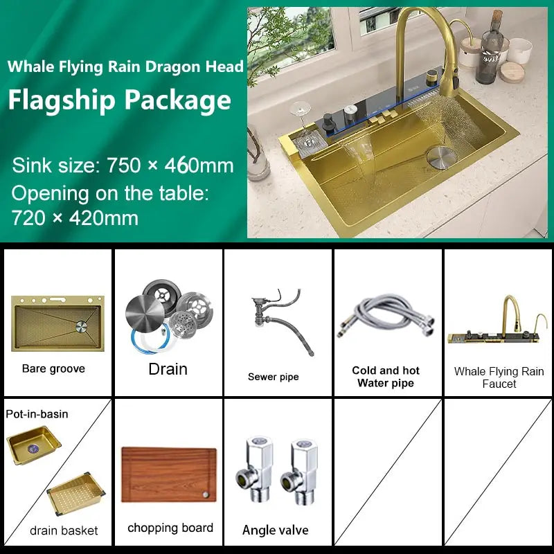 Telisiya Waterfall Kitchen Sink Stainless Steel With Digital Display