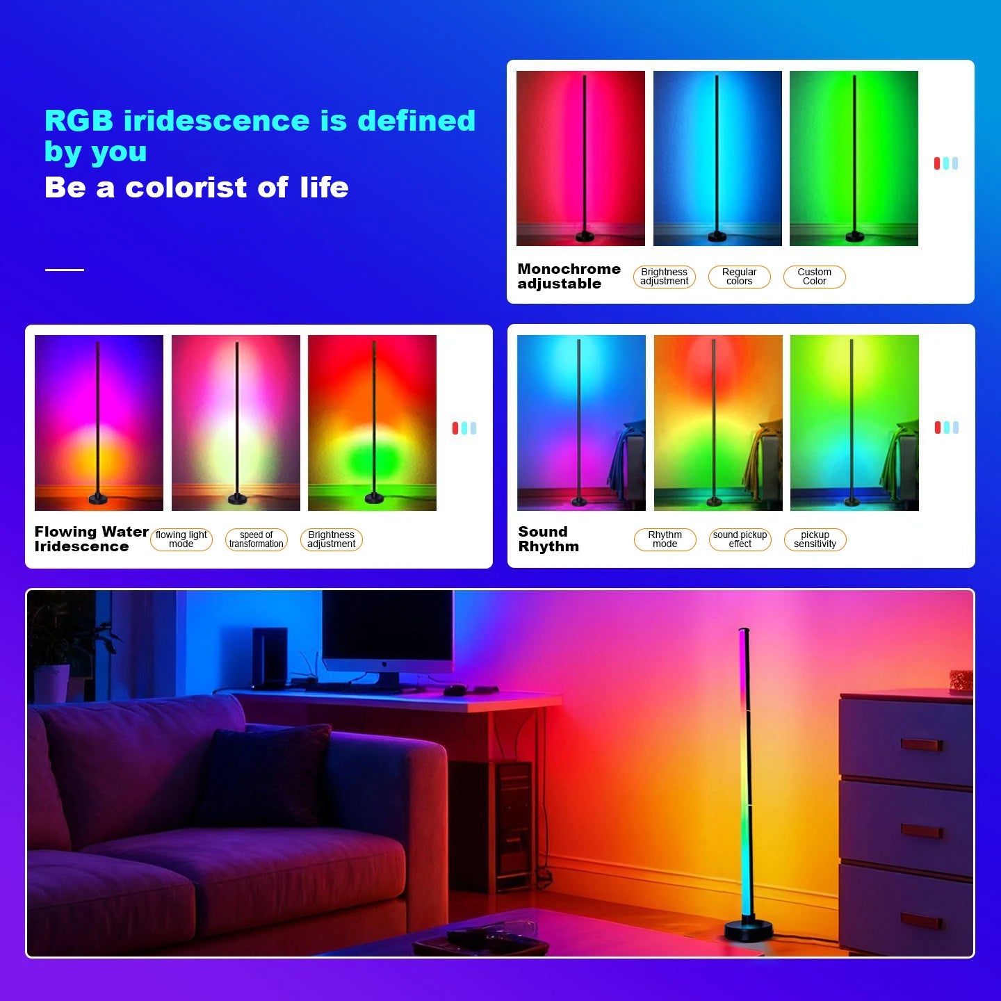 NOVEYEE RGB Floor Lamp With Music Sync LED Mood Light
