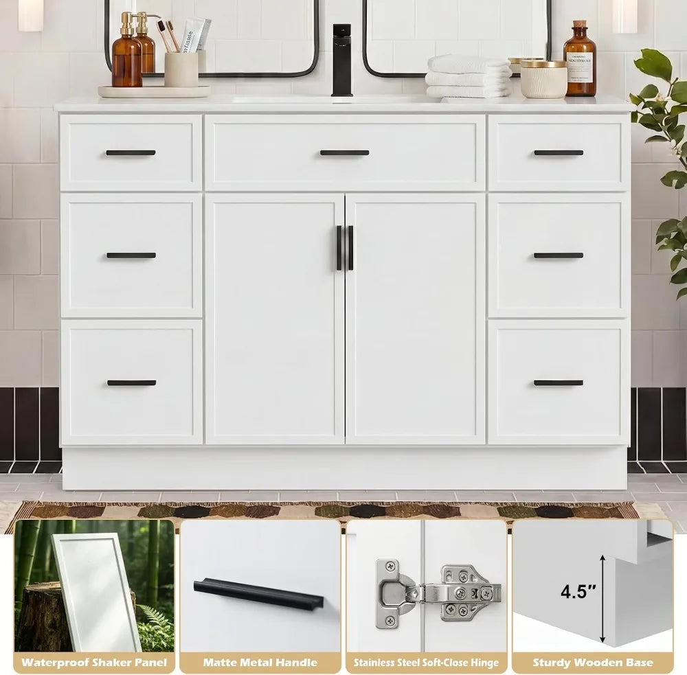 Farmhouse Vanity With Sink, 2 Soft-Close Doors And 6 Drawers