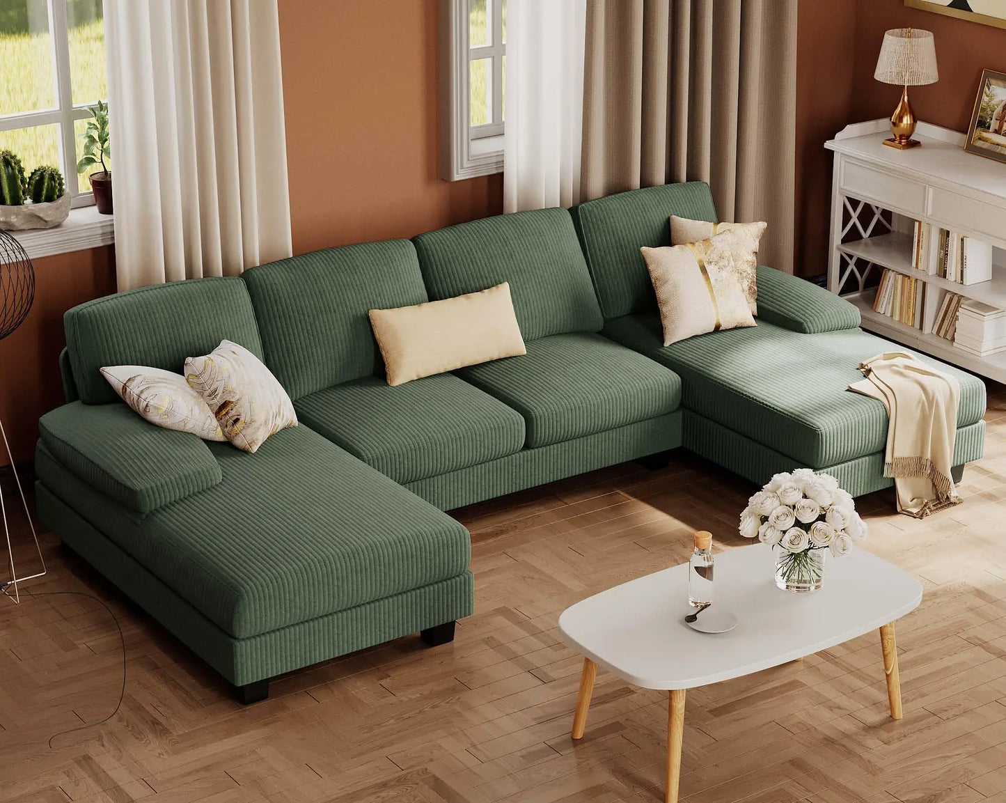 Sectional Sofa for Living Room U Shaped Couch Linen Fabric