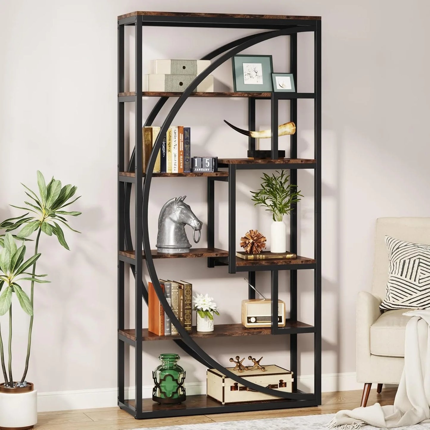 Little Tree Industrial 5-Tier Etagere Bookcase For Living Room