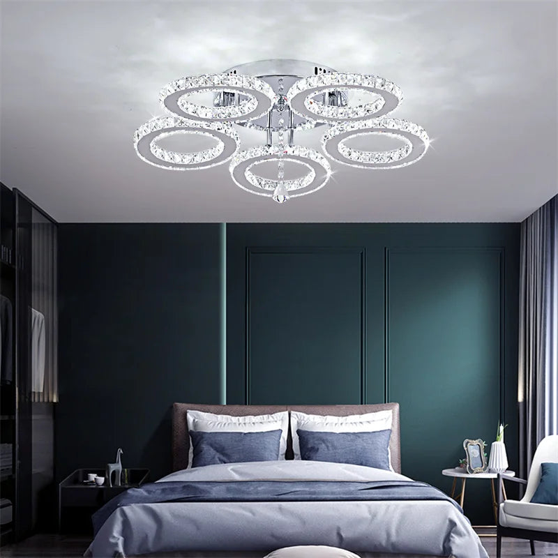 GreeLustr Modern Led Crystal Ring Pendant Ceiling Lamp