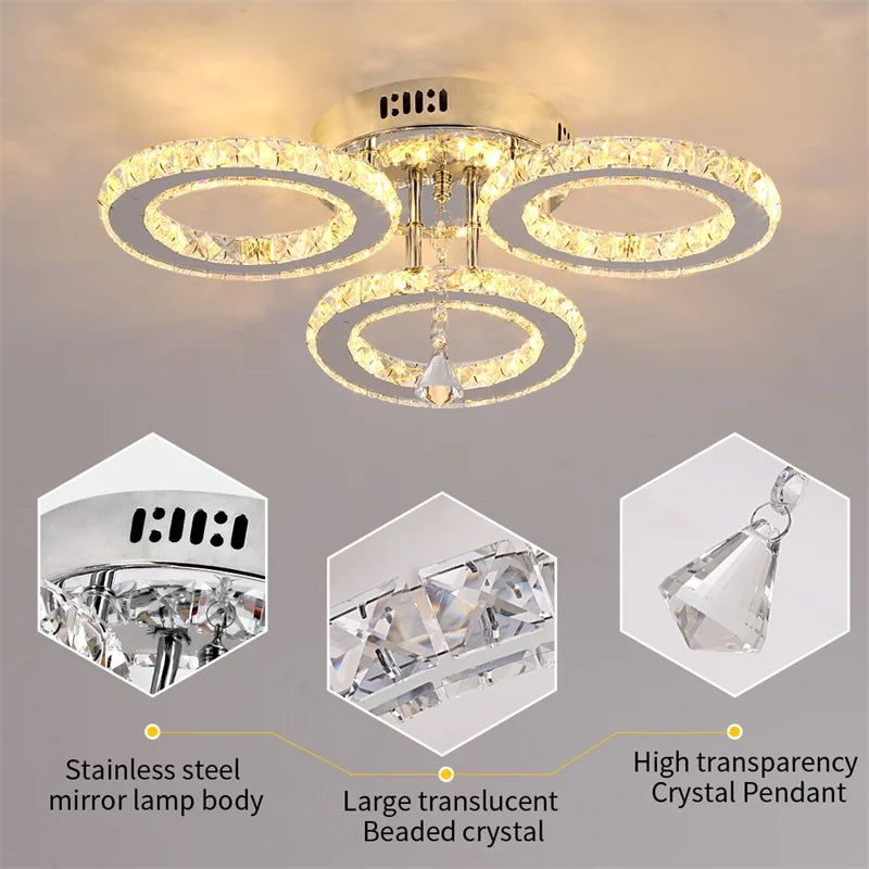 GreeLustr Modern Led Crystal Ring Pendant Ceiling Lamp