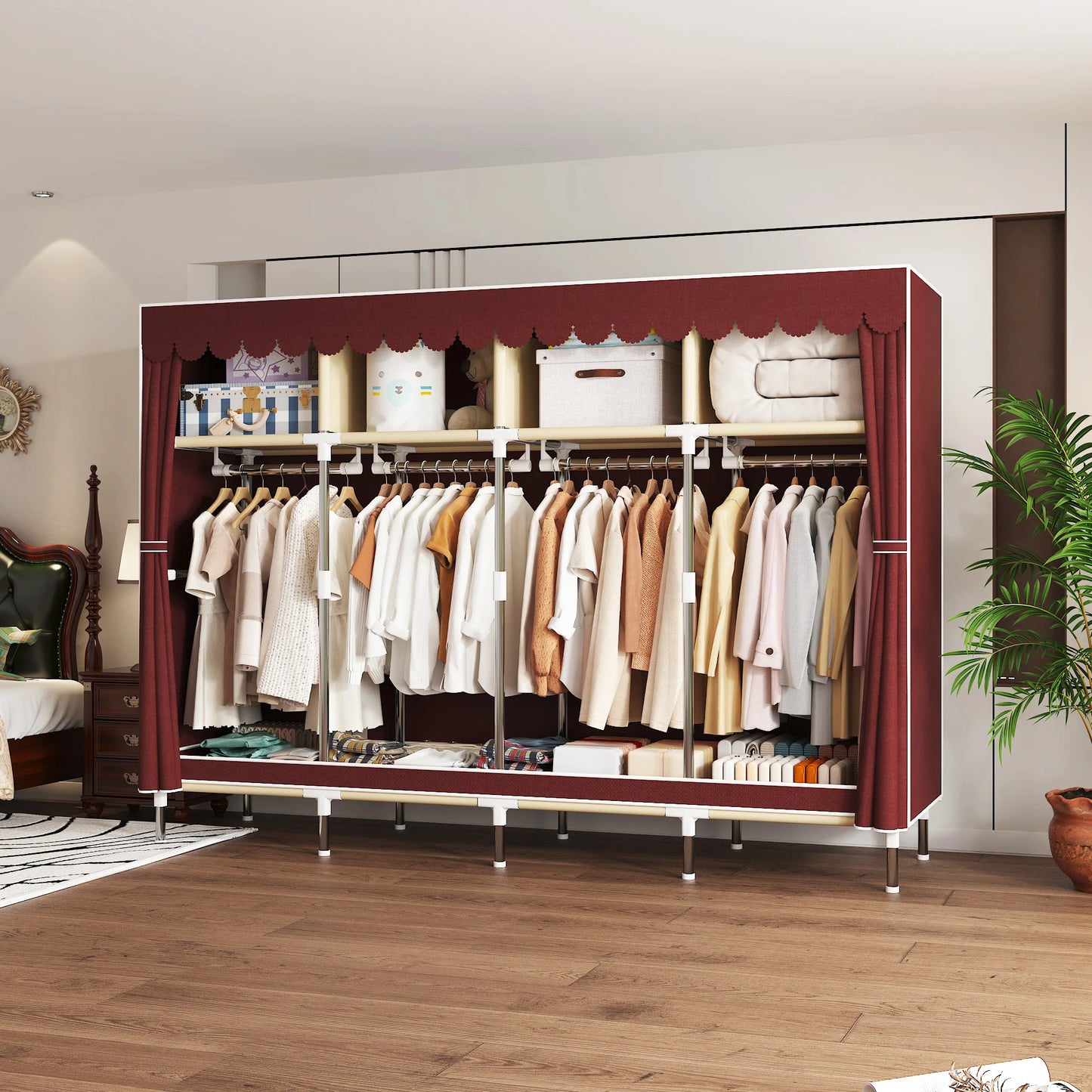 ArluKin Heavy Duty Fabric Wardrobe With Four Hanging Rods