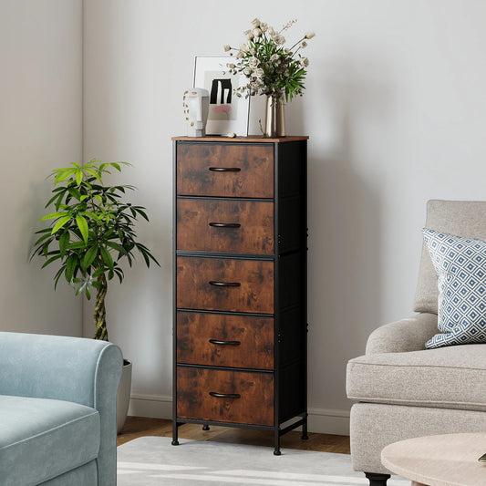 JHK Contemporary Dresser With Fabric Drawers And Steel Frame