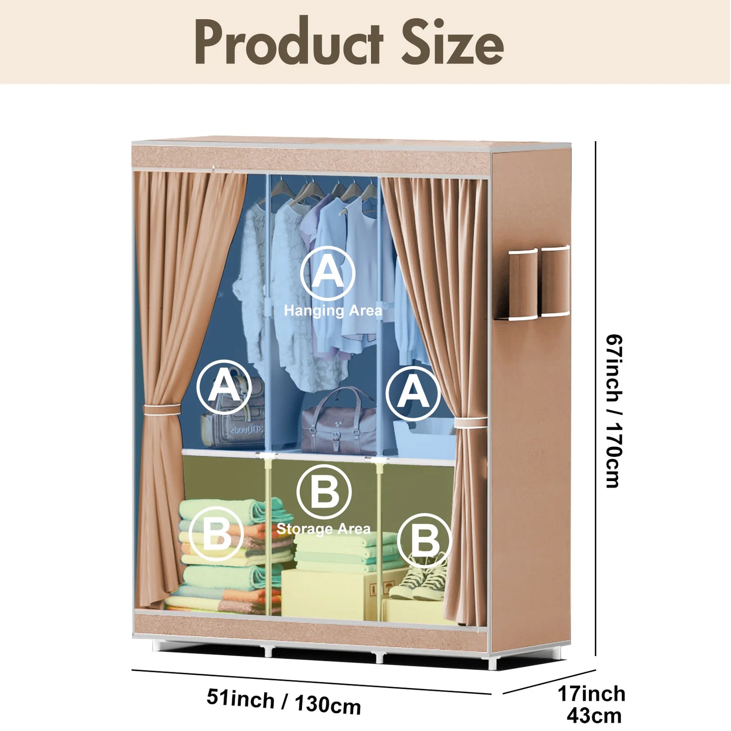 Portable Closet Wardrobe With Metal Frame And Nonwoven Cover