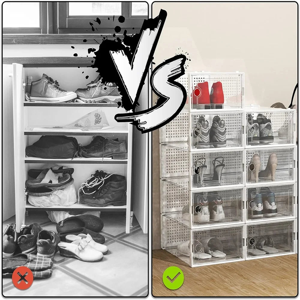 24 Piece Stackable Plastic Shoe Storage Boxes Dustproof Organizer