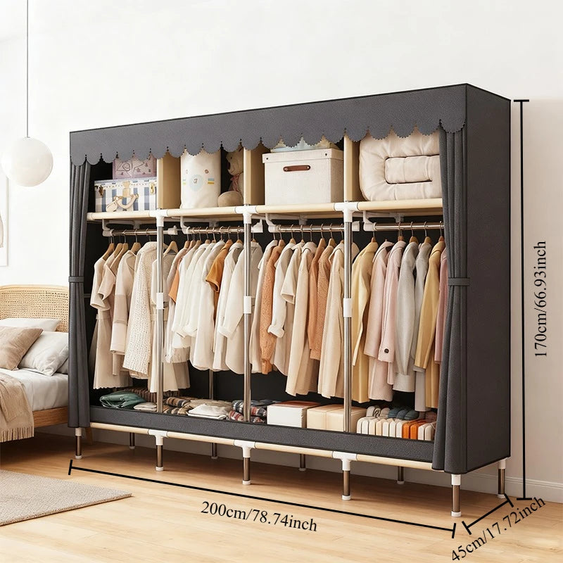 ArluKin Heavy Duty Fabric Wardrobe With Four Hanging Rods
