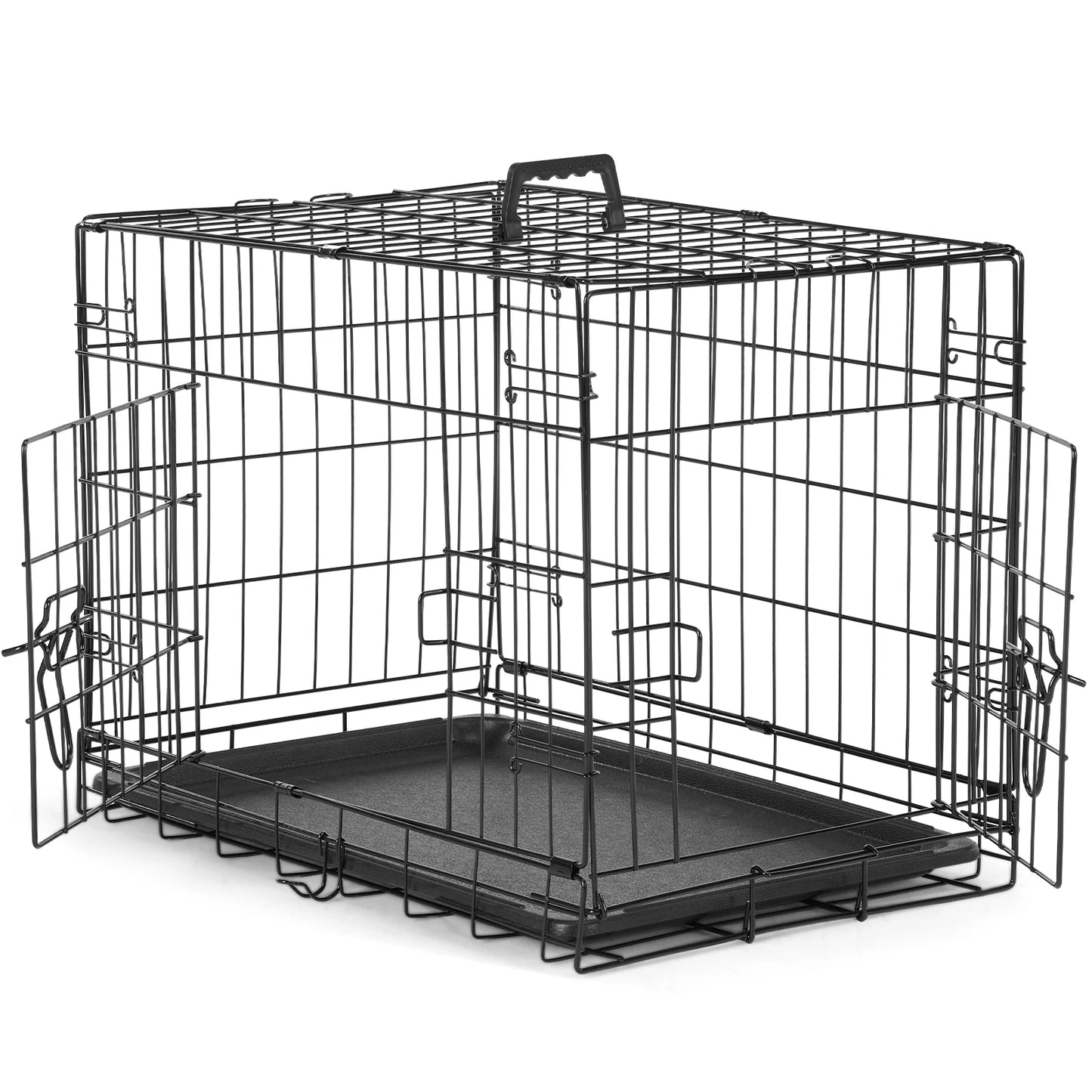 JHK Folding Double-Door Metal Dog Cage With Leak-Proof Pan