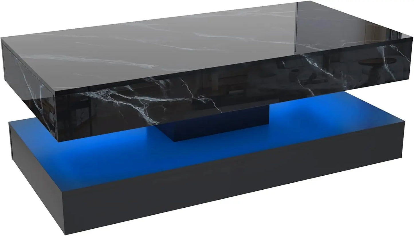 QiaoShiRen LED Coffee Table With Double Layer Storage Drawers