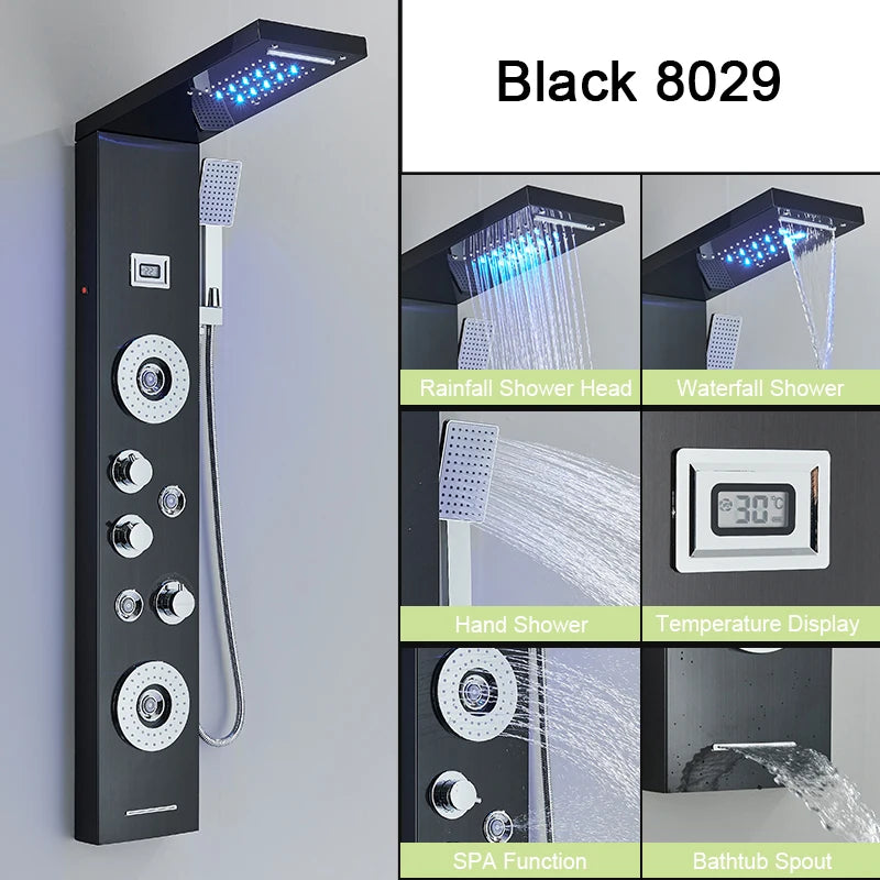 Shinesia Luxury LED Shower Panel With Massage Jets Rain