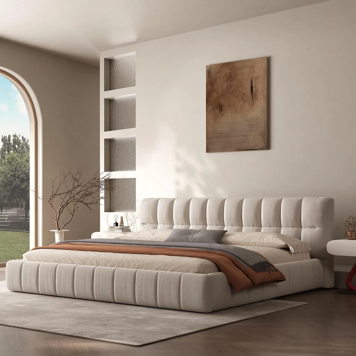 Cloud Platform Bed With Footboard And Modern Block Design