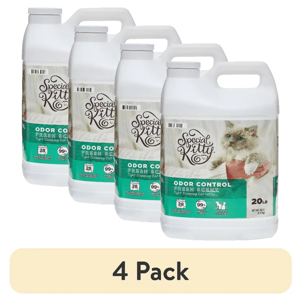 4 Pack Clumping Cat Litter Fresh Scent Odor Control 20lb Jug