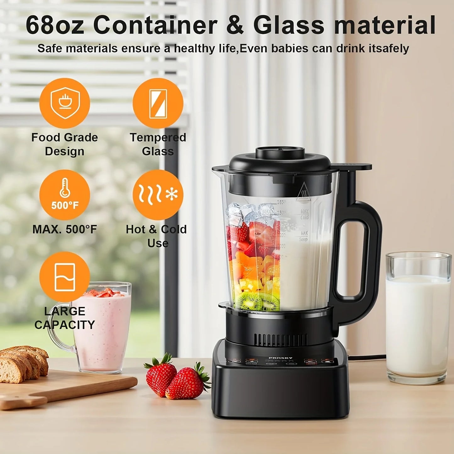 Prasky 2400W Heating Blender 25000 RPM Heavy Duty Auto Clean