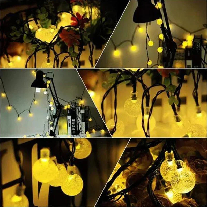 Solar String Lights Outdoor Fairy Crystal Garland 8 Modes Waterproof