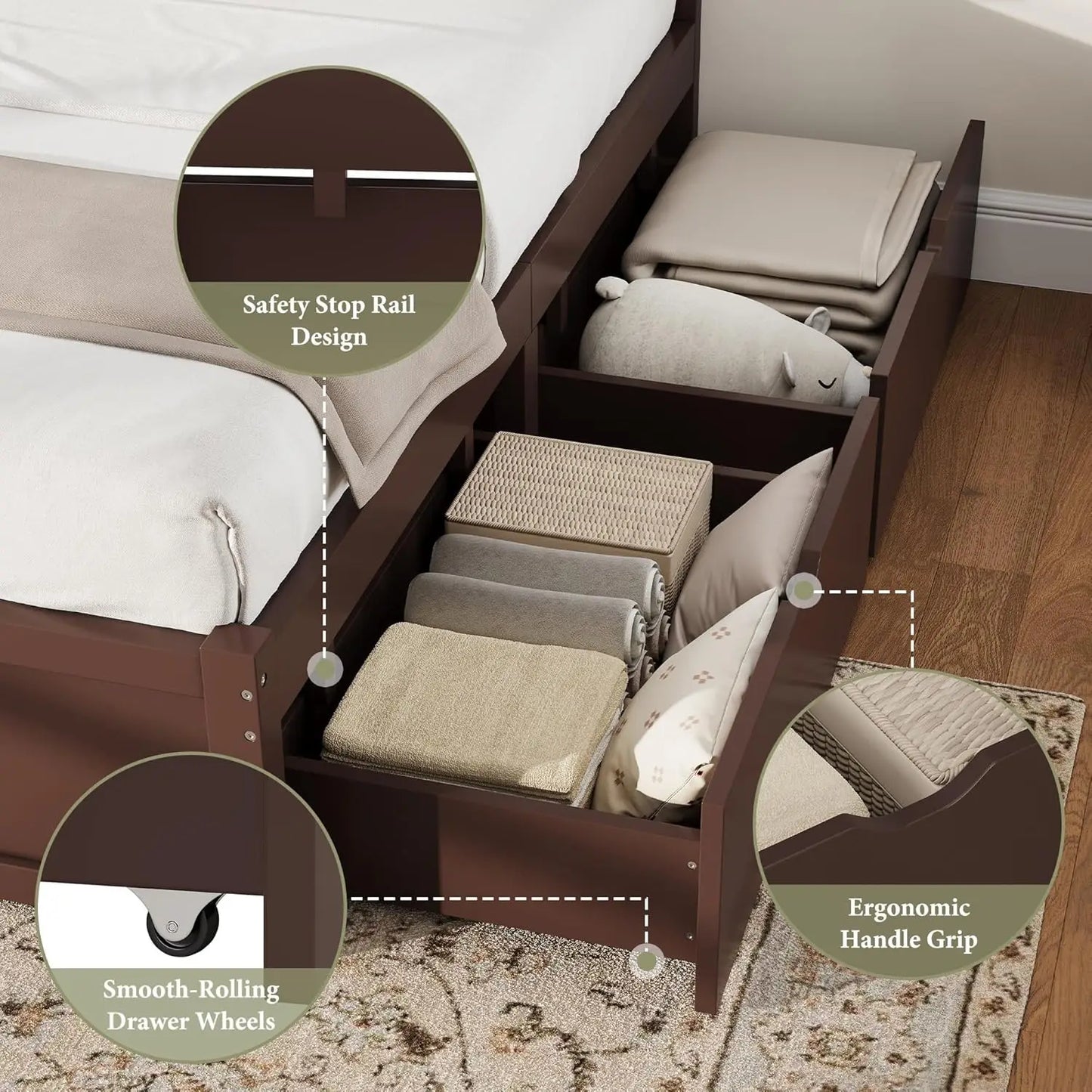Solid Wood Platform Bed Frame With Headboard And Two Drawers