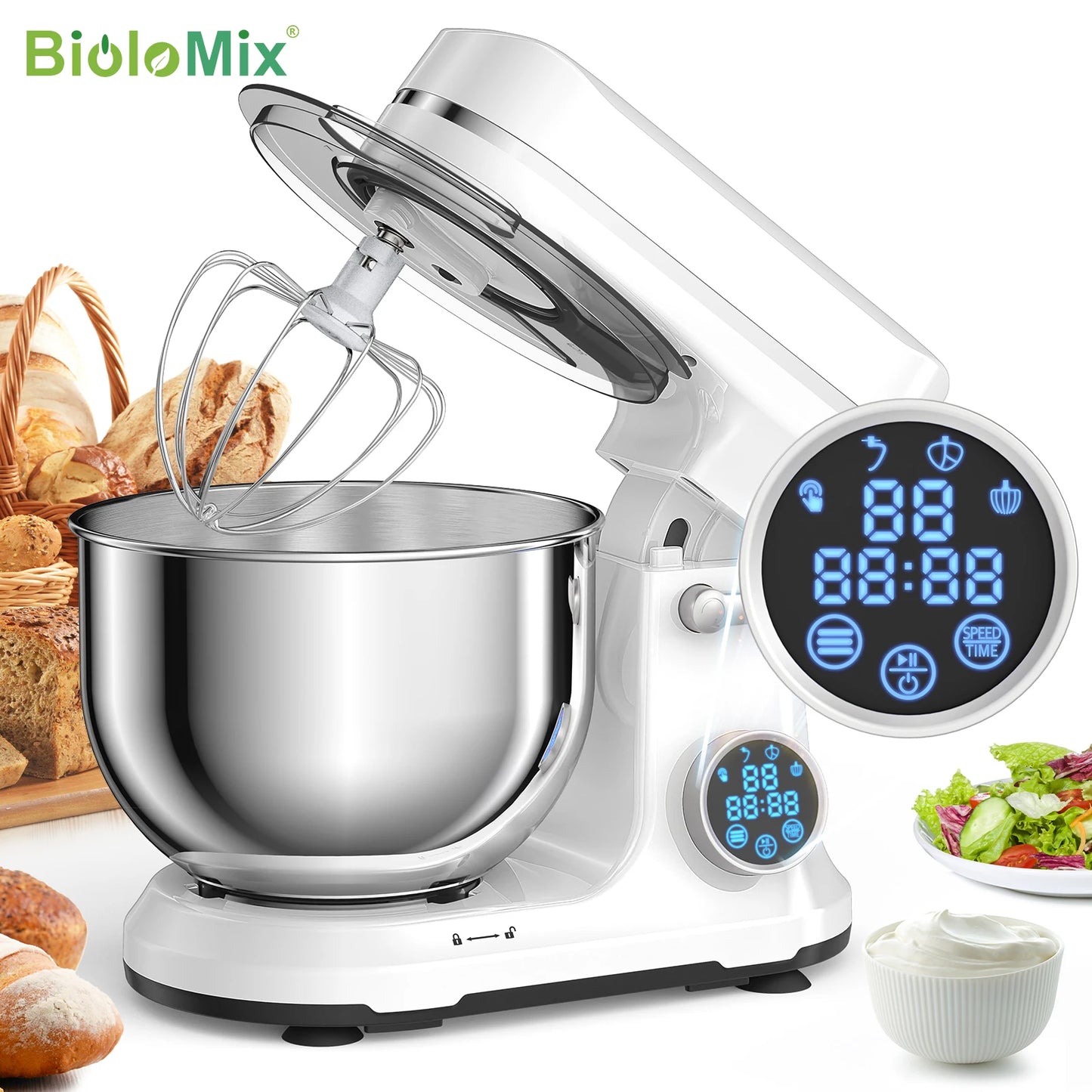 Biolomix 1200W Stand Mixer With 11 Speeds OLED Screen