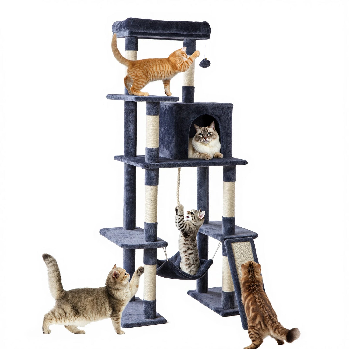 JHK Cat Tree Tall Multi Cat Climbing Tower With Sisal Scratching Posts