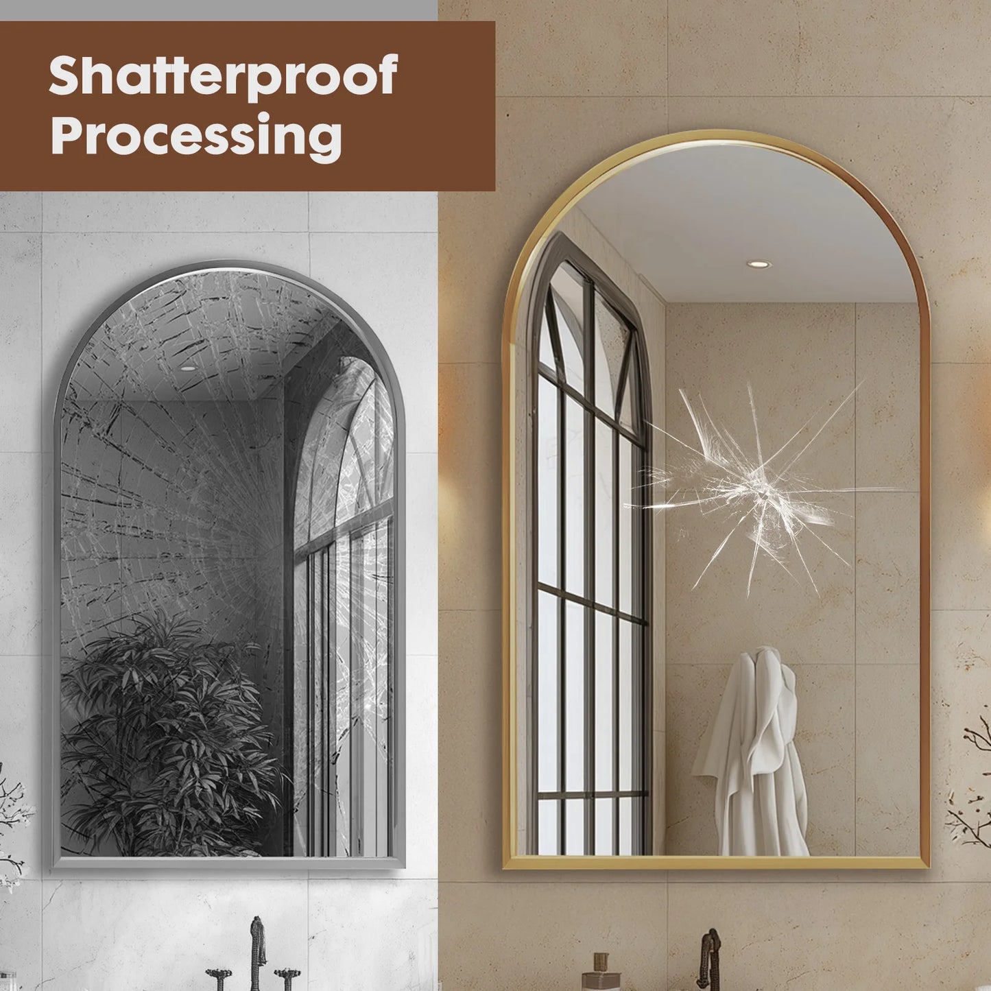 JHK Arched Metal Framed Wall Mirror For Bathroom And Bedroom