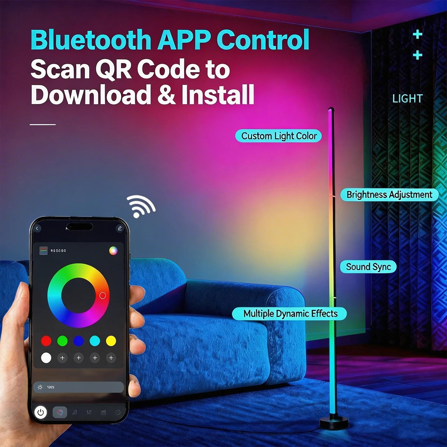 NOVEYEE RGB Floor Lamp With Music Sync LED Mood Light