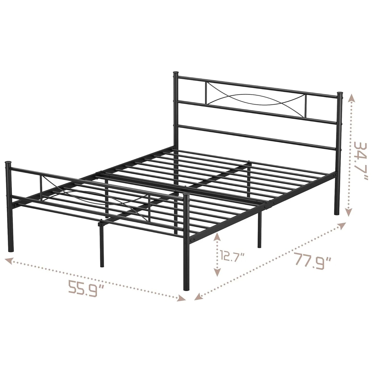 MERRONIX Bed Frame With Headboard And Metal Platform