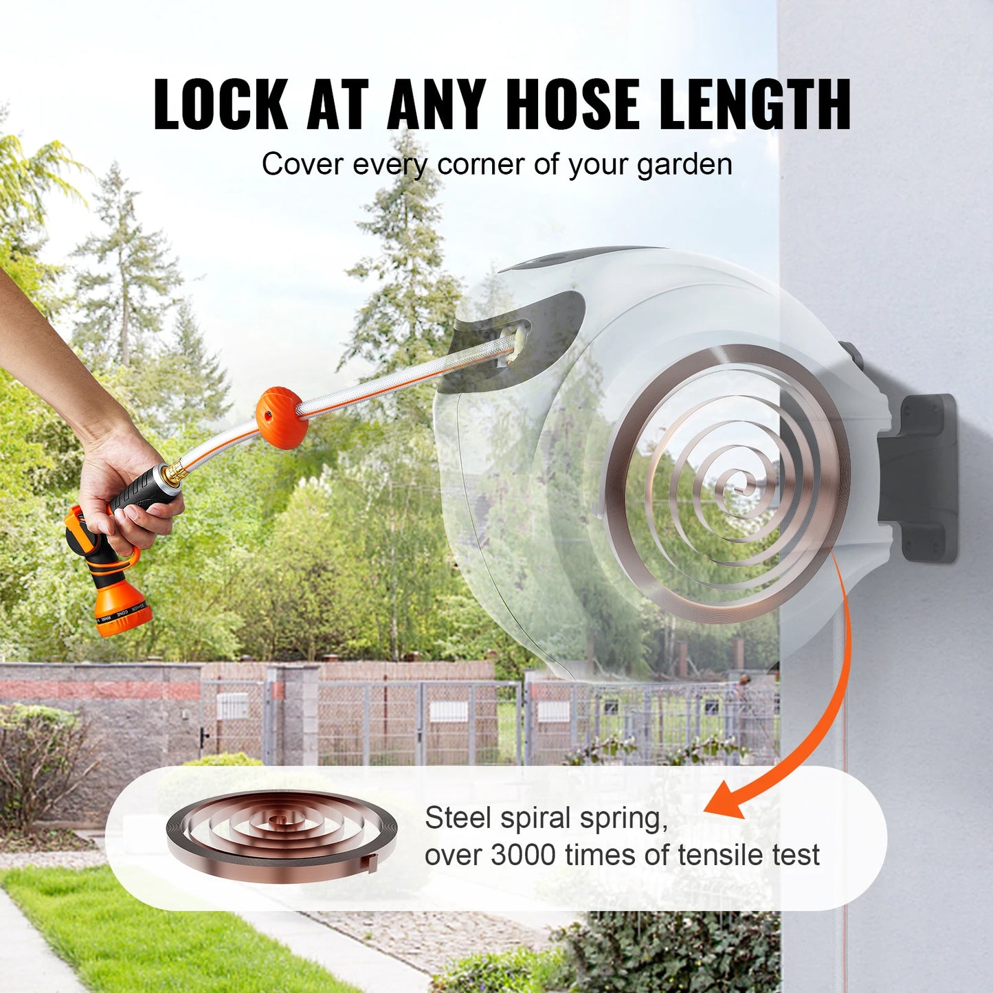 SucceBuy Retractable Hose Reel With 9 Pattern Nozzle Wall Mount