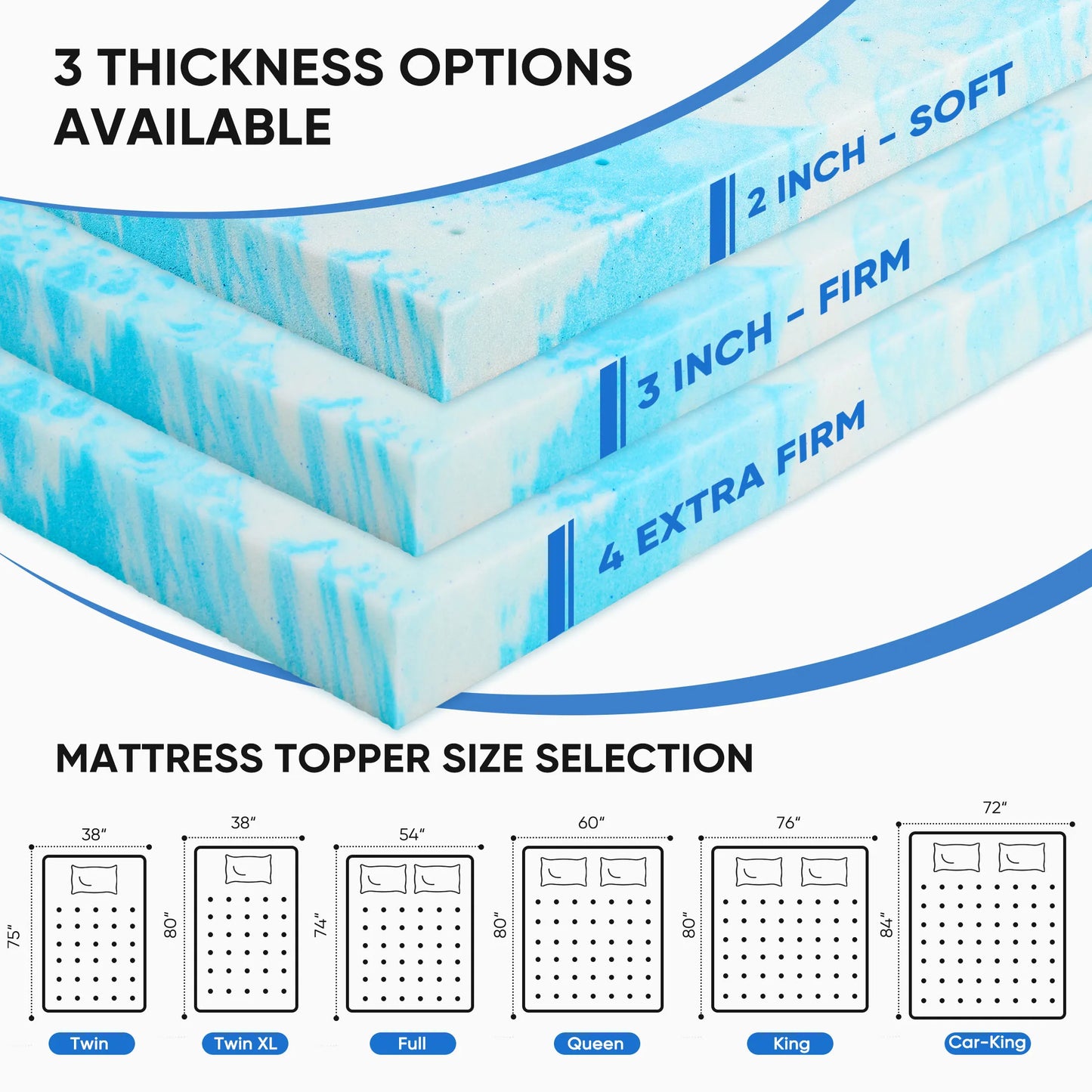 JHK Gel Memory Foam Mattress Topper Cooling Soft And Breathable