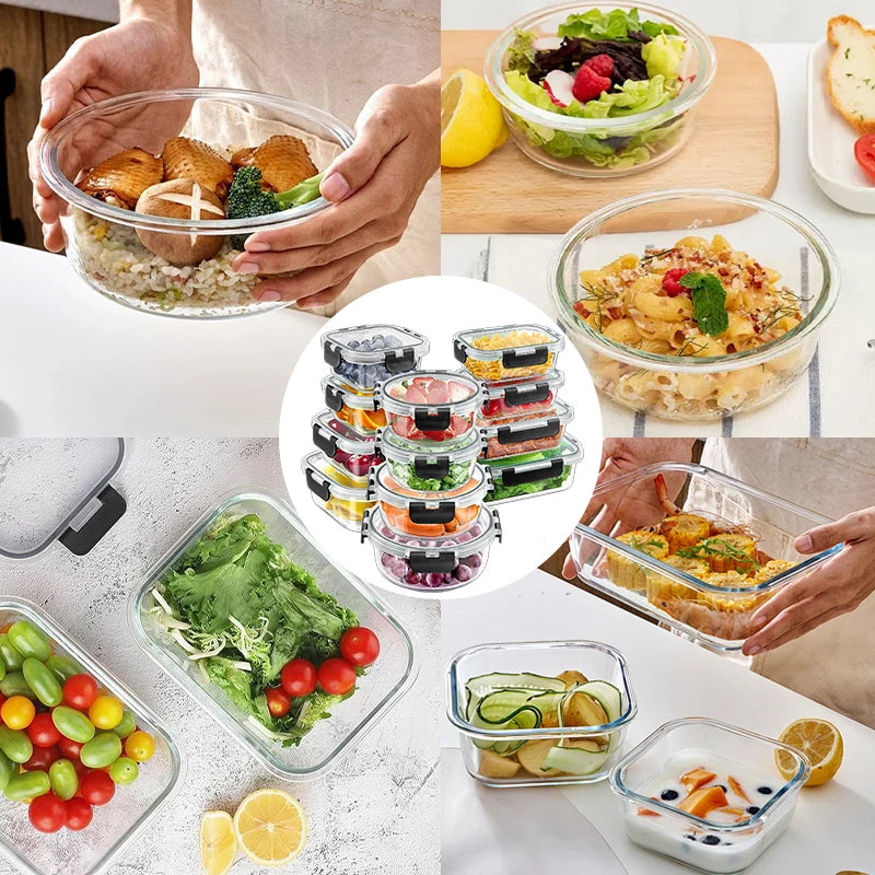 12 Piece Glass Lunch Box Set Microwave Safe Airtight BPA Free