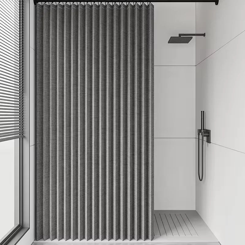 Foldable Magnetic Shower Curtain With 14 Hooks Polyester Privacy