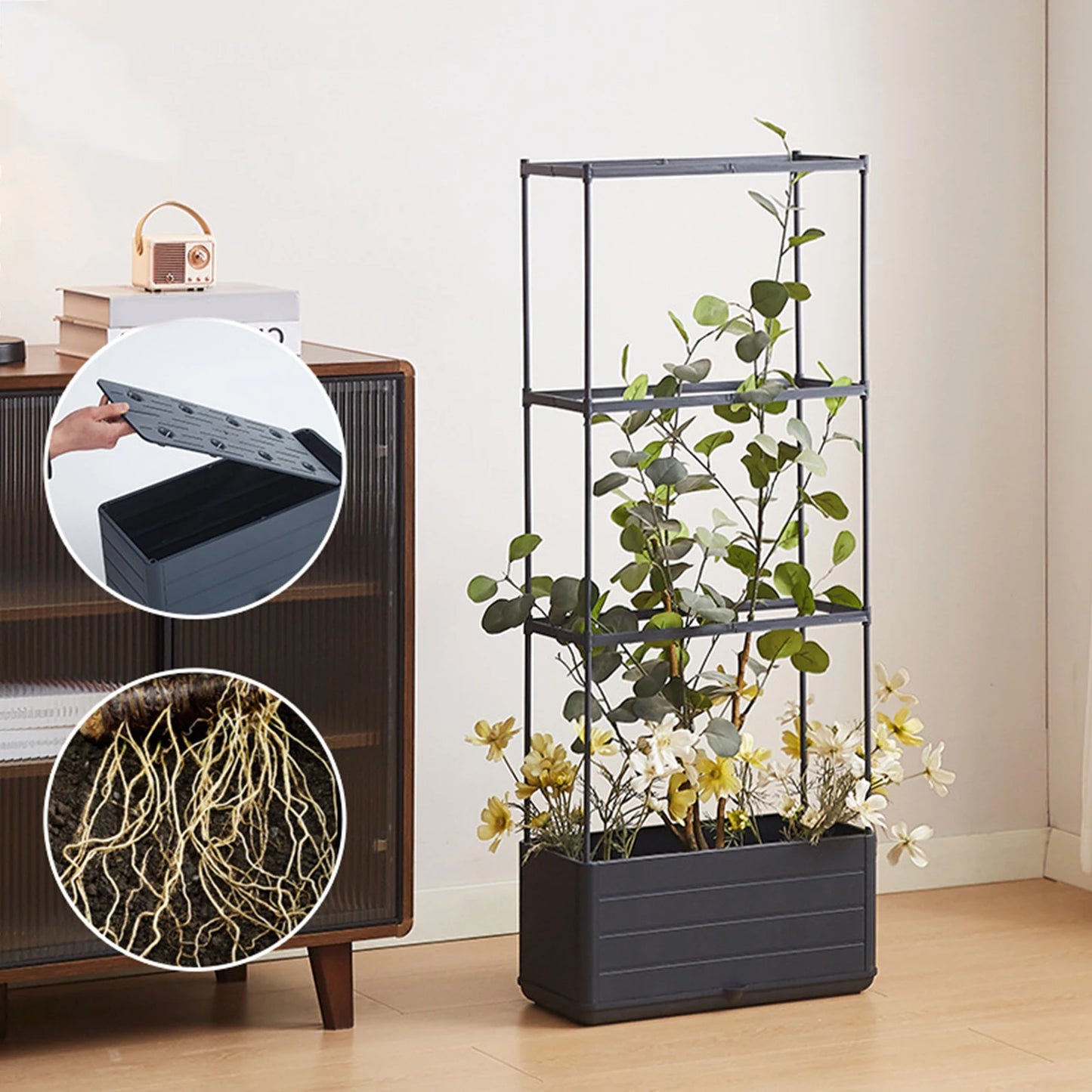 Raised Garden Bed Planter With Trellis For Self Watering Climbing Plants
