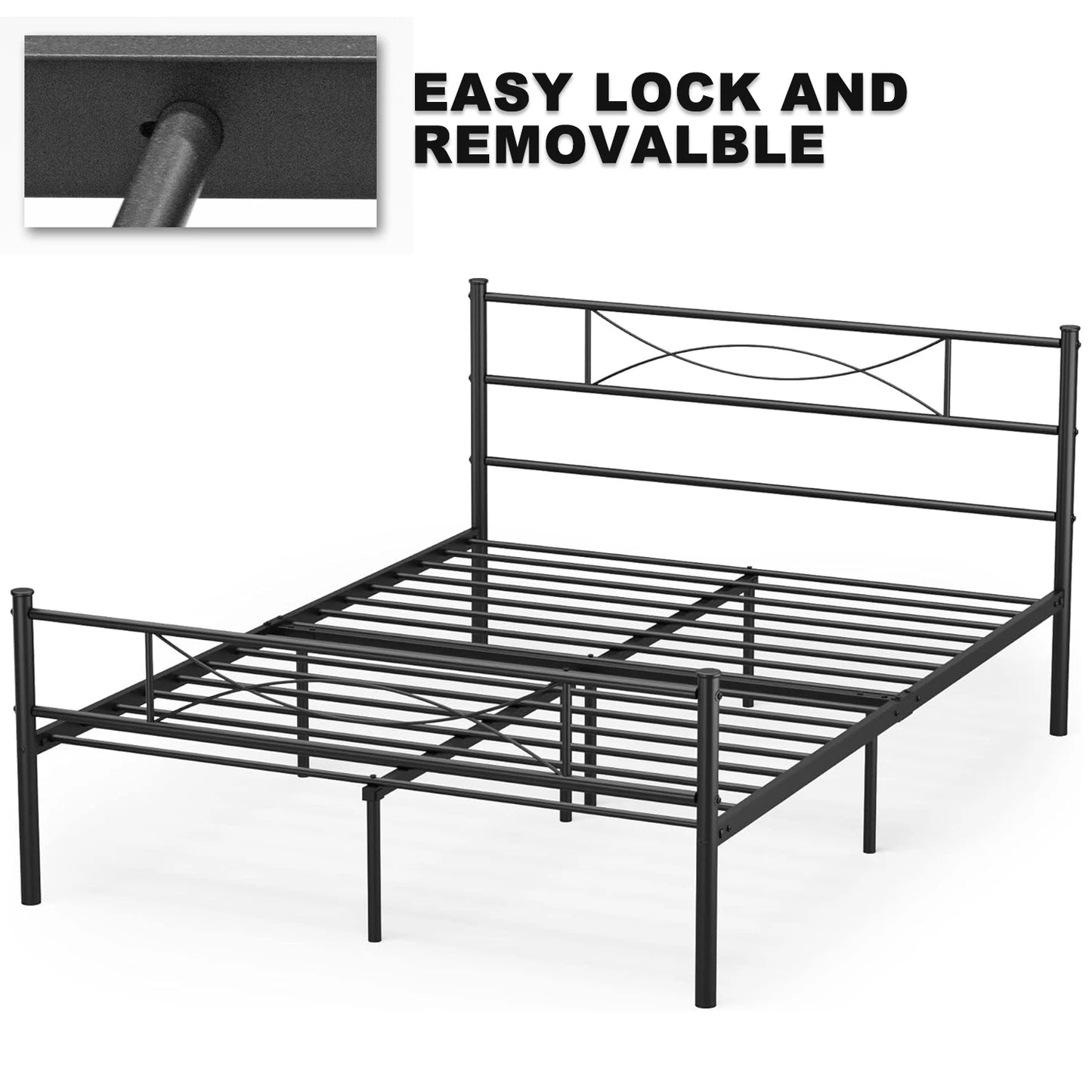 MERRONIX Bed Frame With Headboard And Metal Platform
