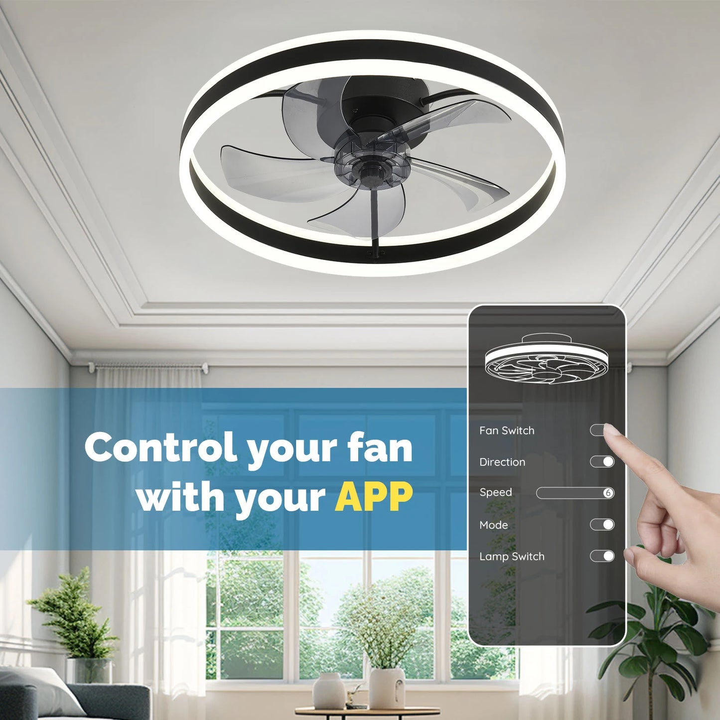 Orison Ceiling Fan with Remote Control, Flush Mount, Dimmable LED