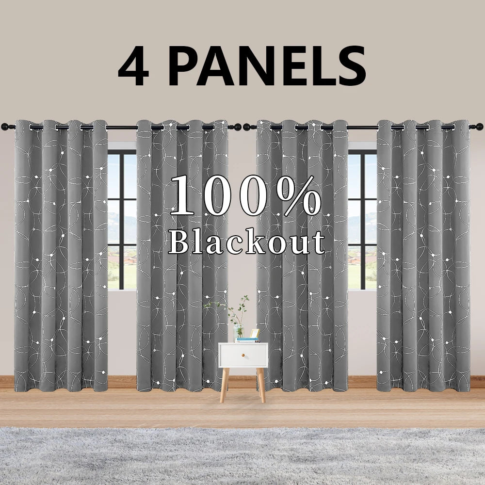 Blackout Curtains 4-Piece Grommet Set Thermally Insulated Room Darkening Bedroom