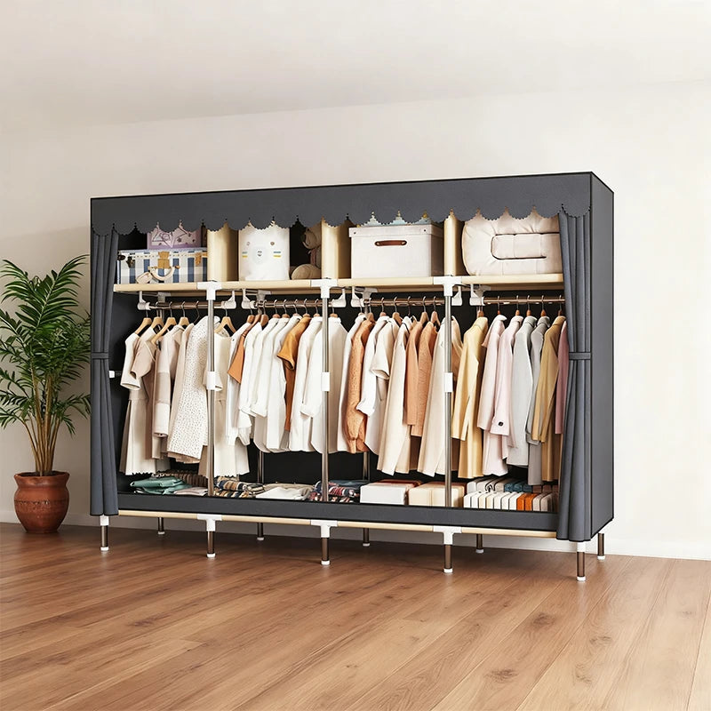 ArluKin Heavy Duty Fabric Wardrobe With Four Hanging Rods