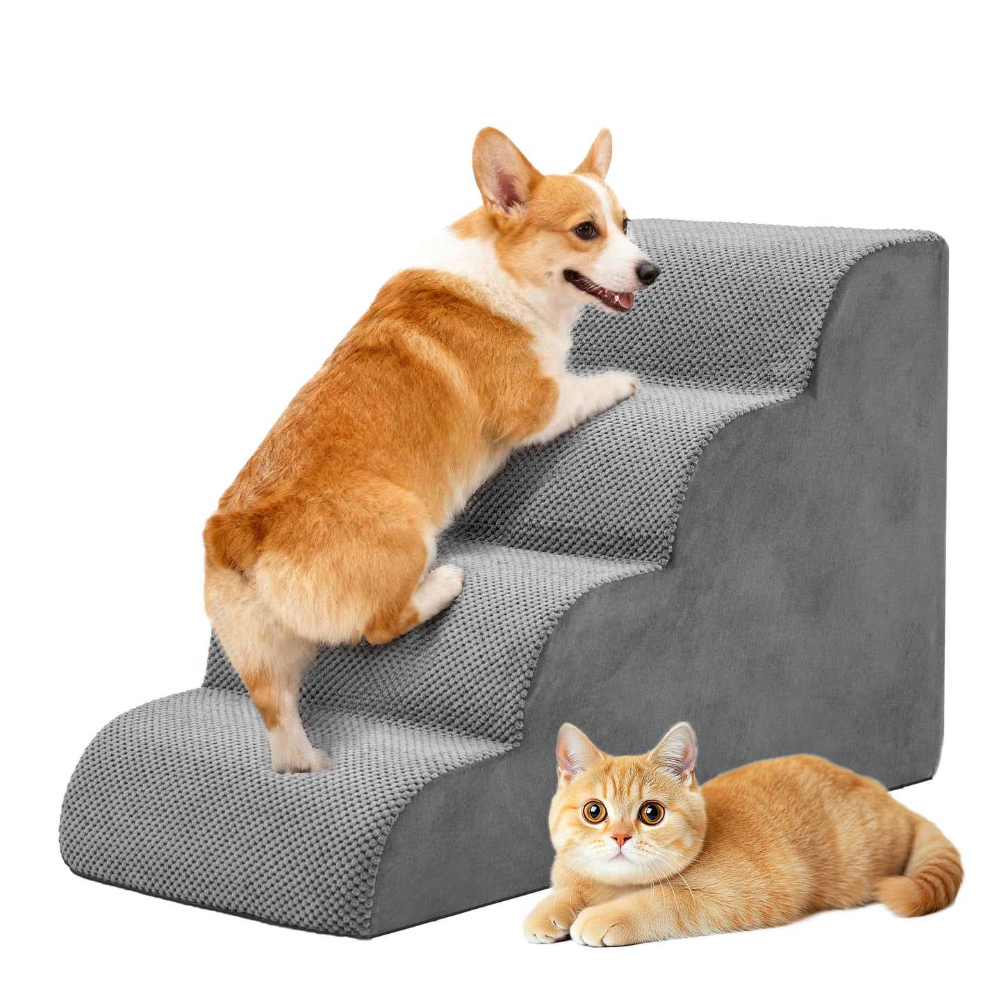JHK 3-5 Step High-Density Foam Dog Stairs For Small Dogs