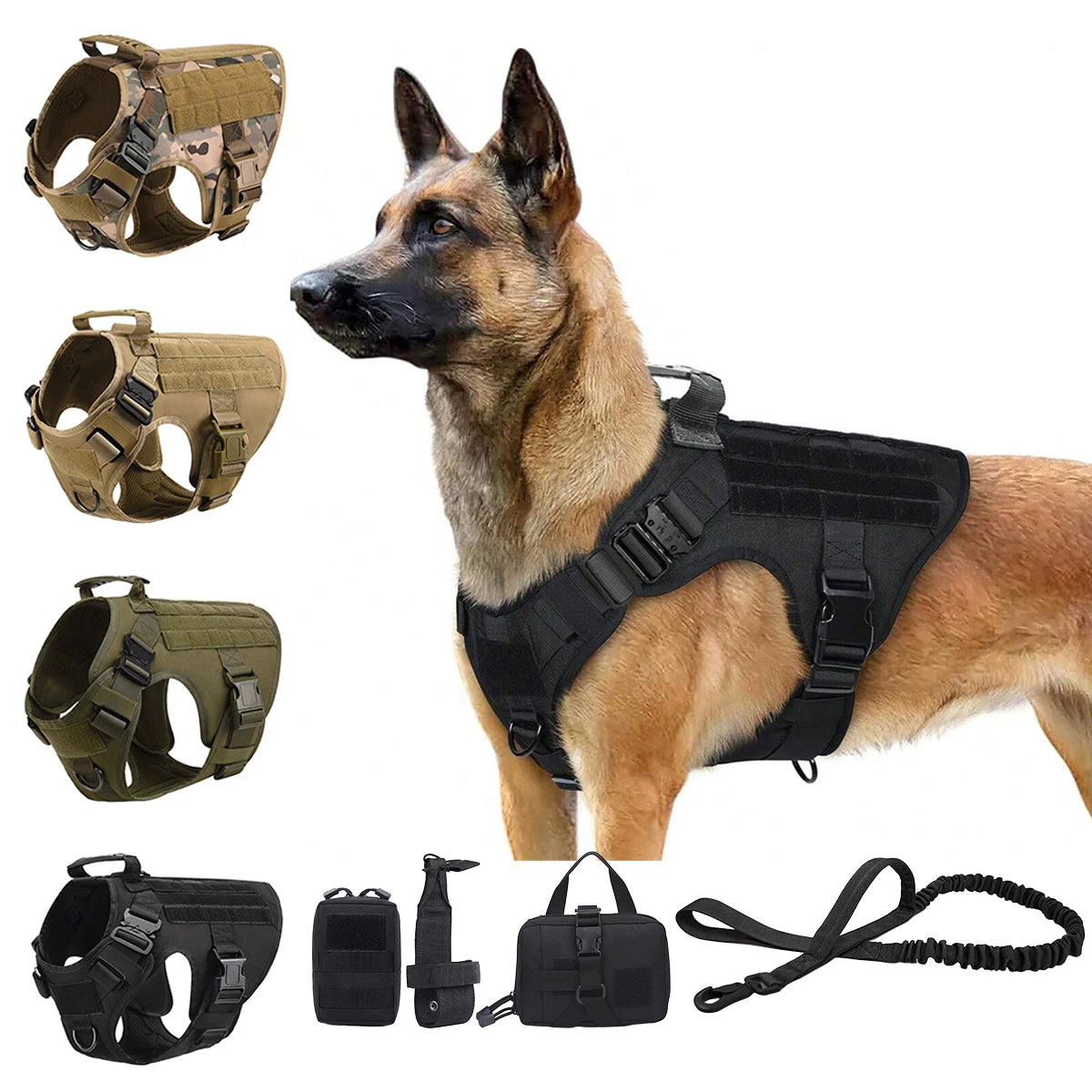 Nylon Tactical Dog Harness With MOLLE Pouches For Training
