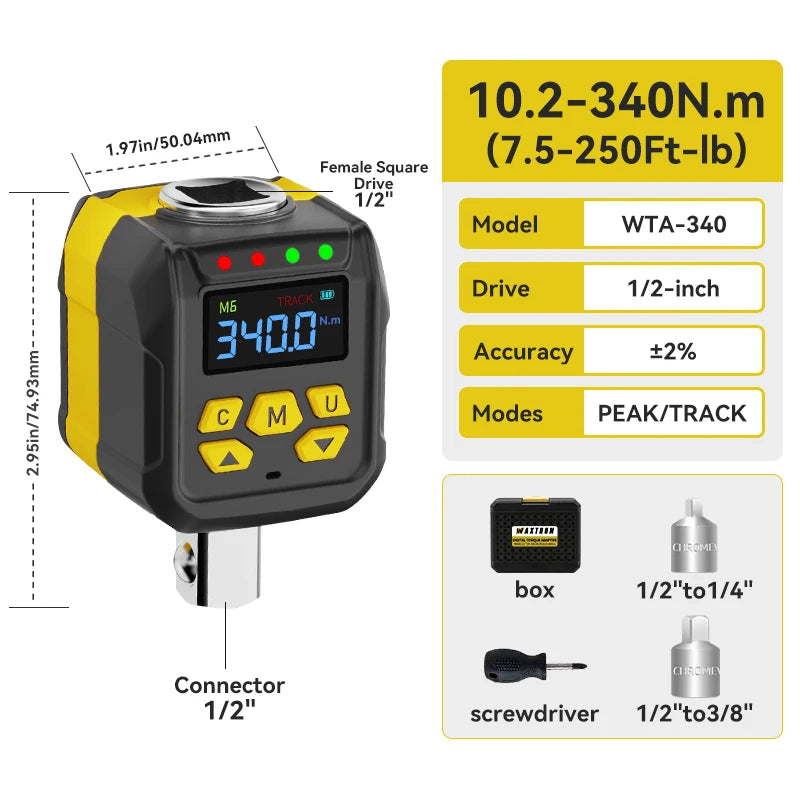 WAXTRON Digital Torque Wrench Adapter 6-400Nm 2 Percent Accuracy