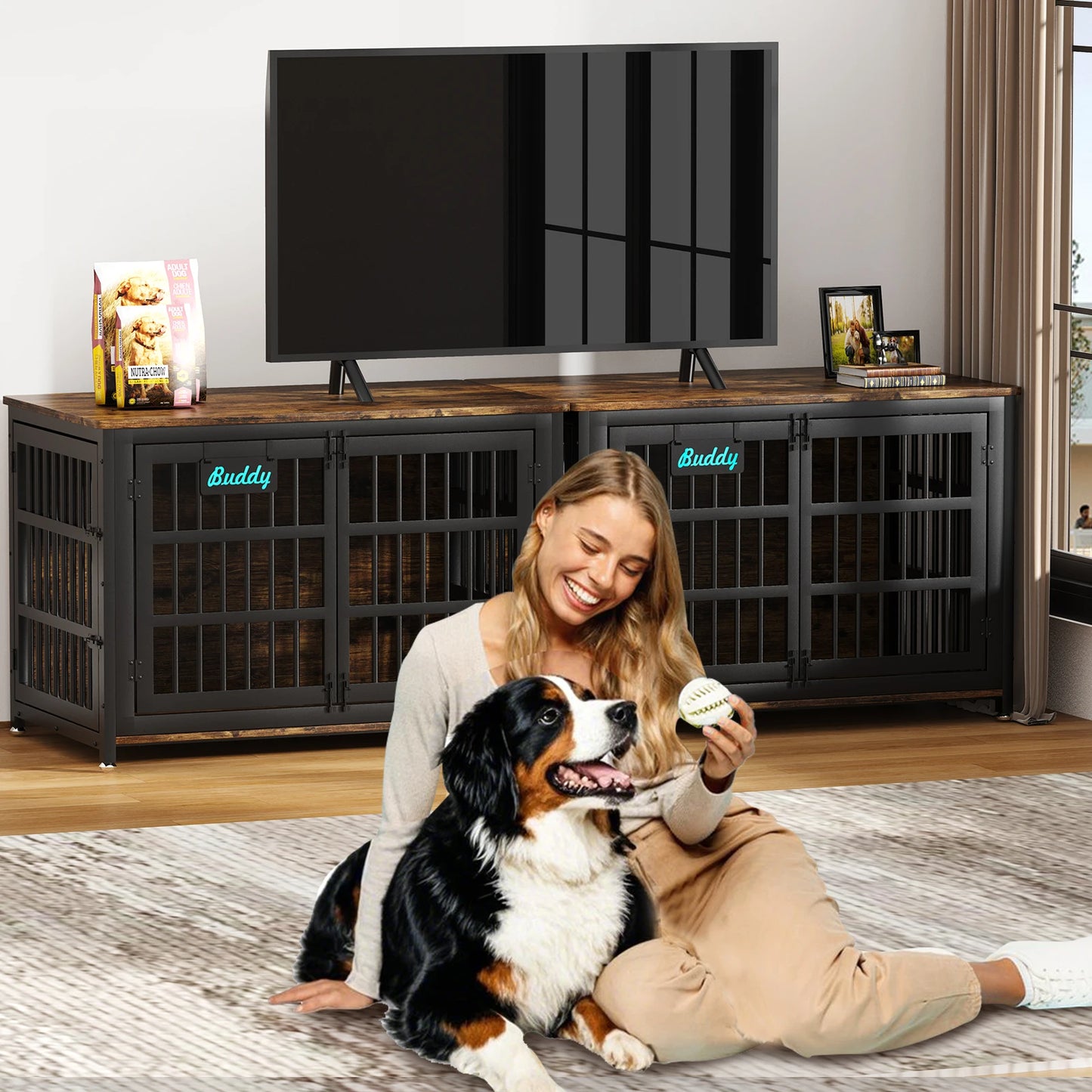 Dog Crate Furniture With Casters Indoor Kennel For Large Dogs