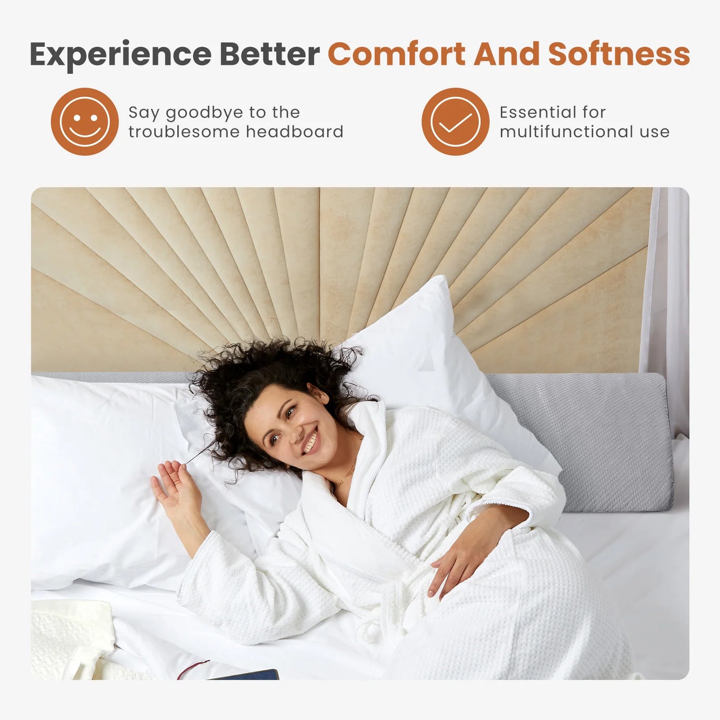 JHK Memory Foam Headboard Wedge Pillow With Removable Washable Cover