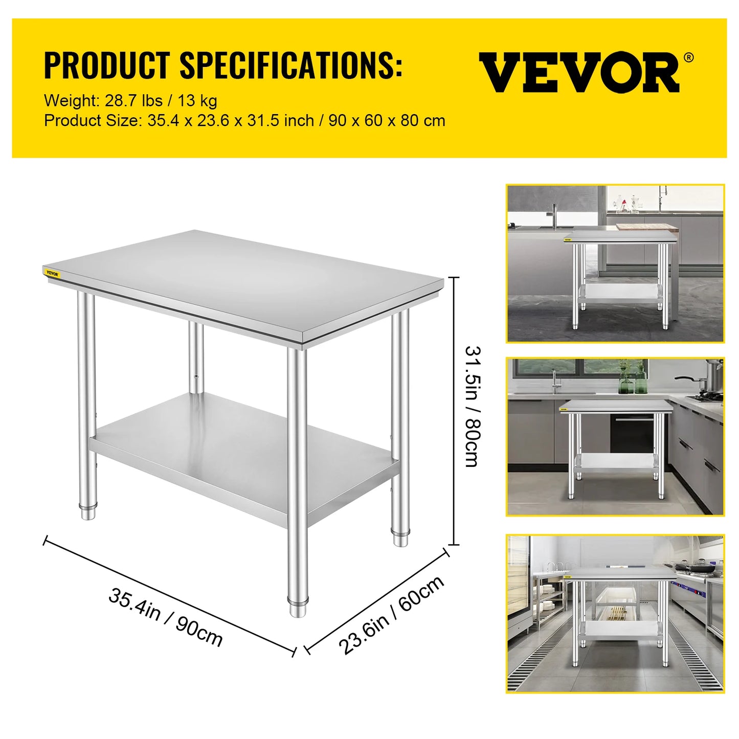 Stainless Steel Kitchen Work Bench With Undershelf For Commercial Catering
