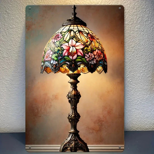 Elegant Vintage Floral Glass Table Lamp Metal Sign Home Decor