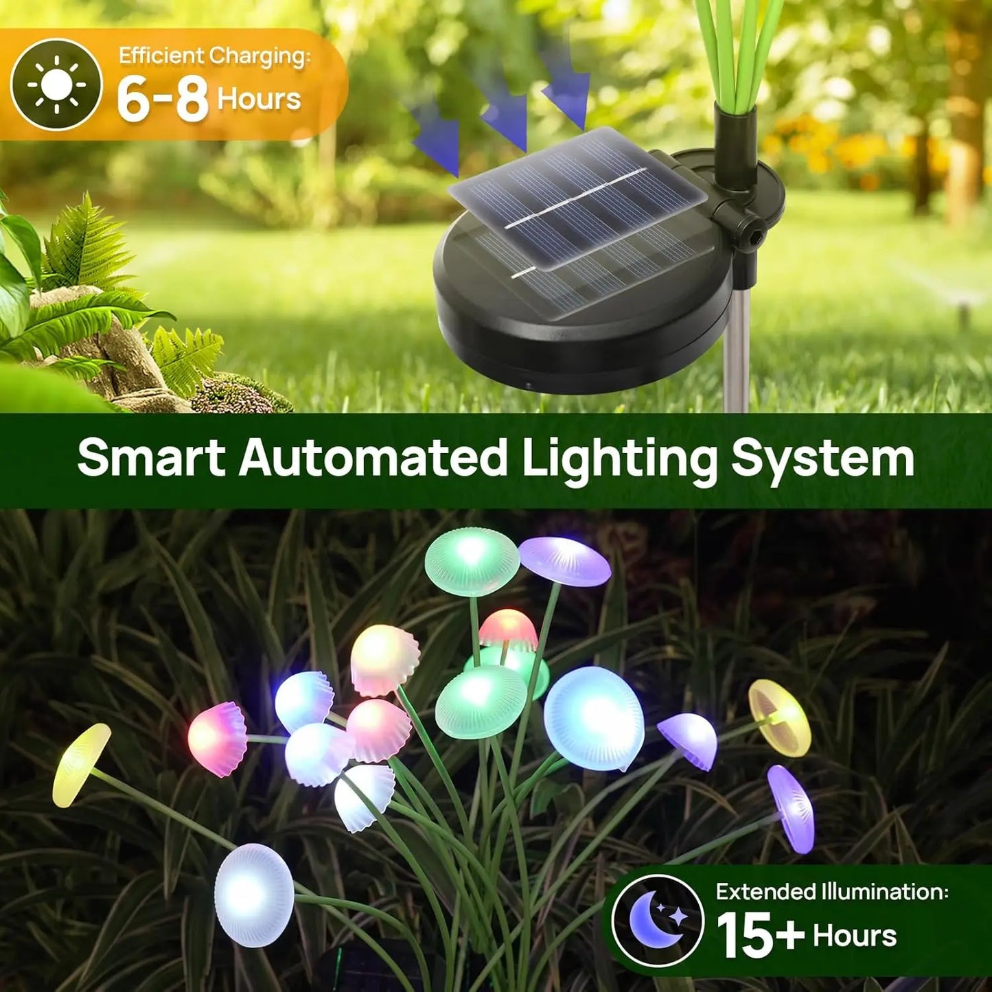 Solar Garden LED Mushroom Lights Dual Mode Waterproof Yard Decor