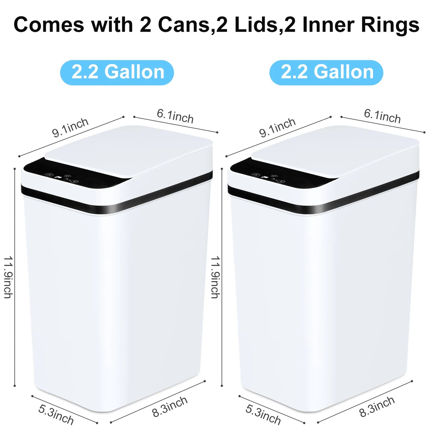 2 Pack Touchless Motion Sensor Trash Cans With Lids