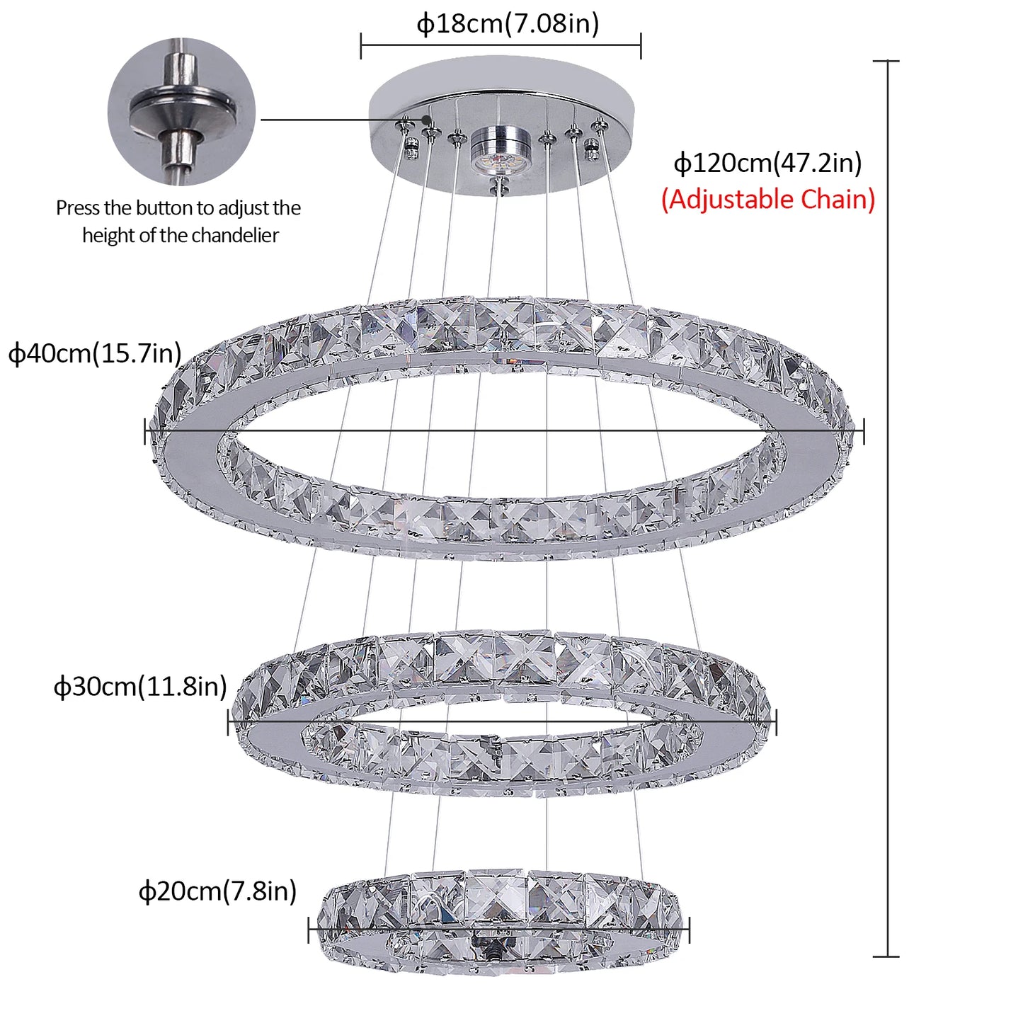 VETRULUS Crystal Chandelier for Living Room Hall Ceiling Pendant Light