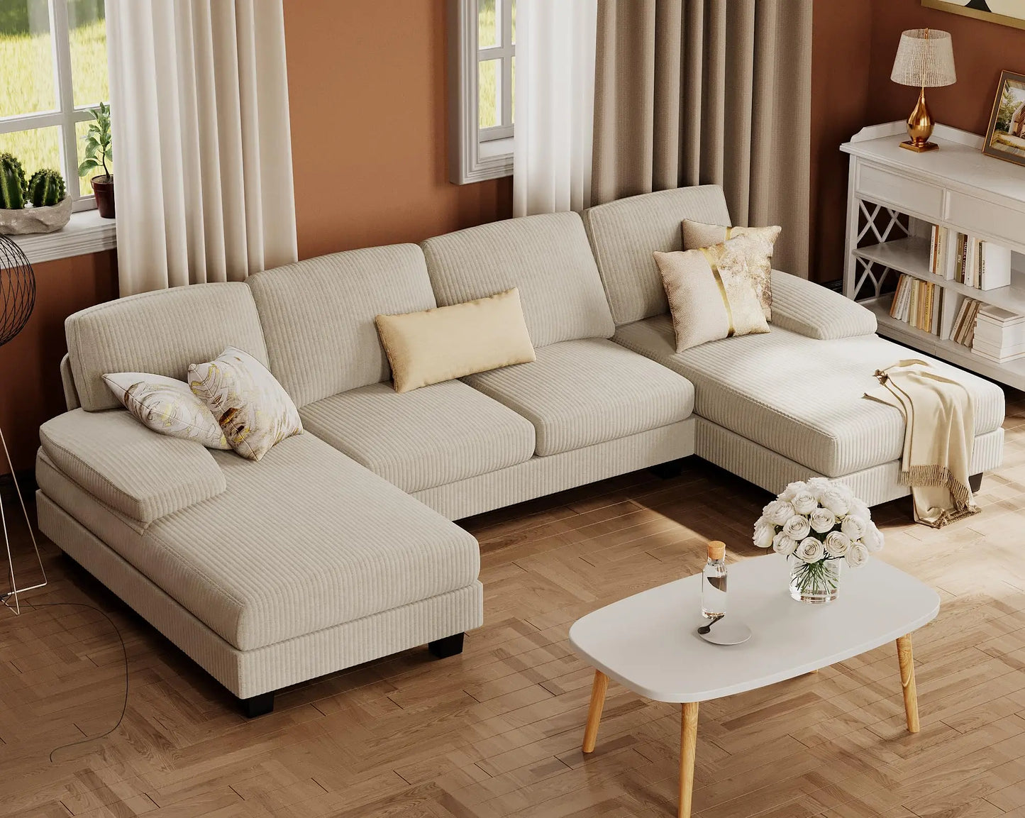 Sectional Sofa for Living Room U Shaped Couch Linen Fabric