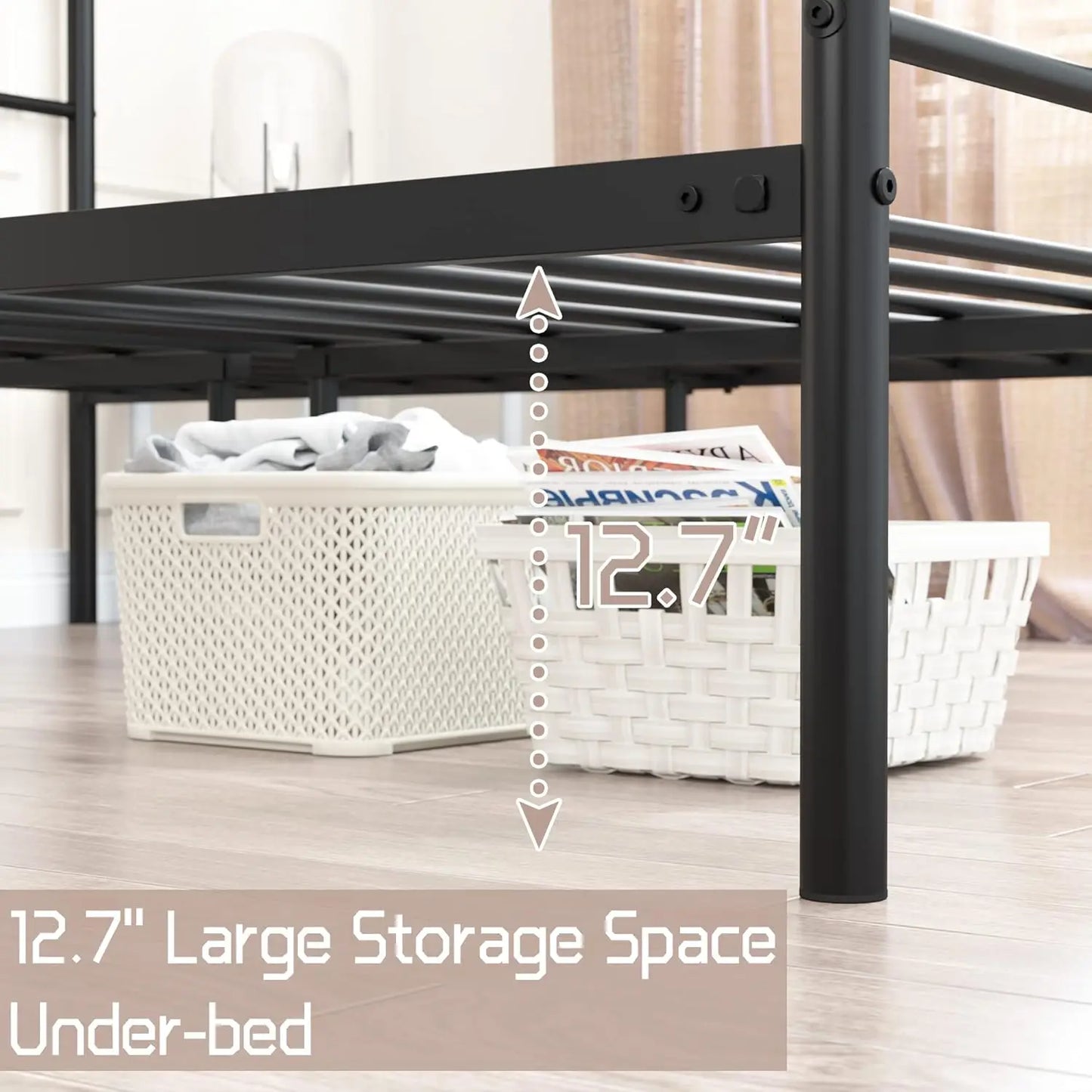 MERRONIX Bed Frame With Headboard And Metal Platform