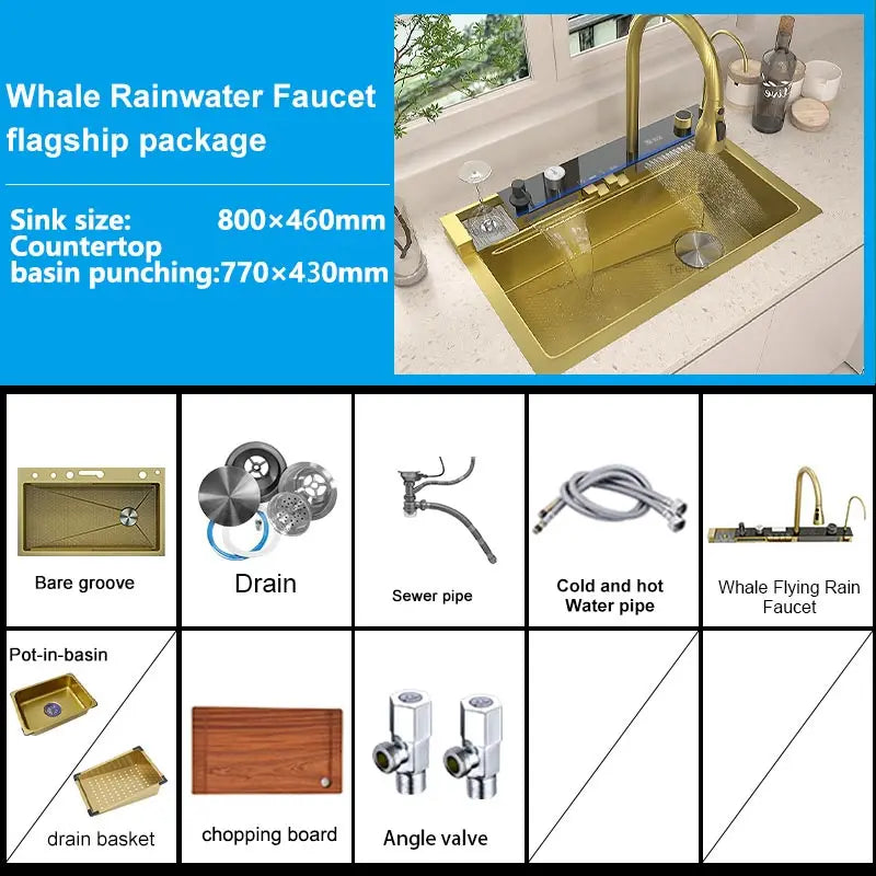 Telisiya Waterfall Kitchen Sink Stainless Steel With Digital Display