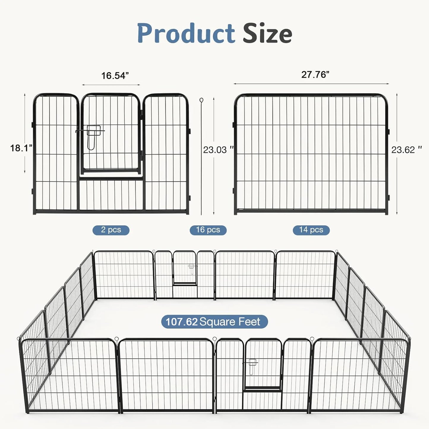 JHK Foldable Dog Playpen Metal Pet Fence For Outdoor Use